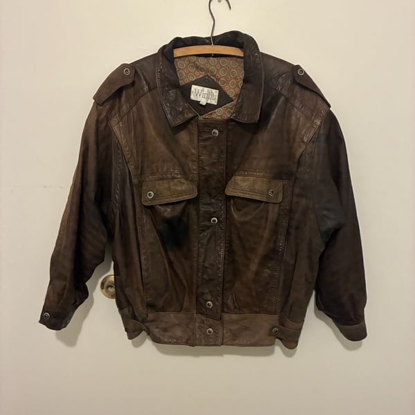 Winlit 1980s Leather Bomber Jacket Size L Brown Distressed Vintage Aviator