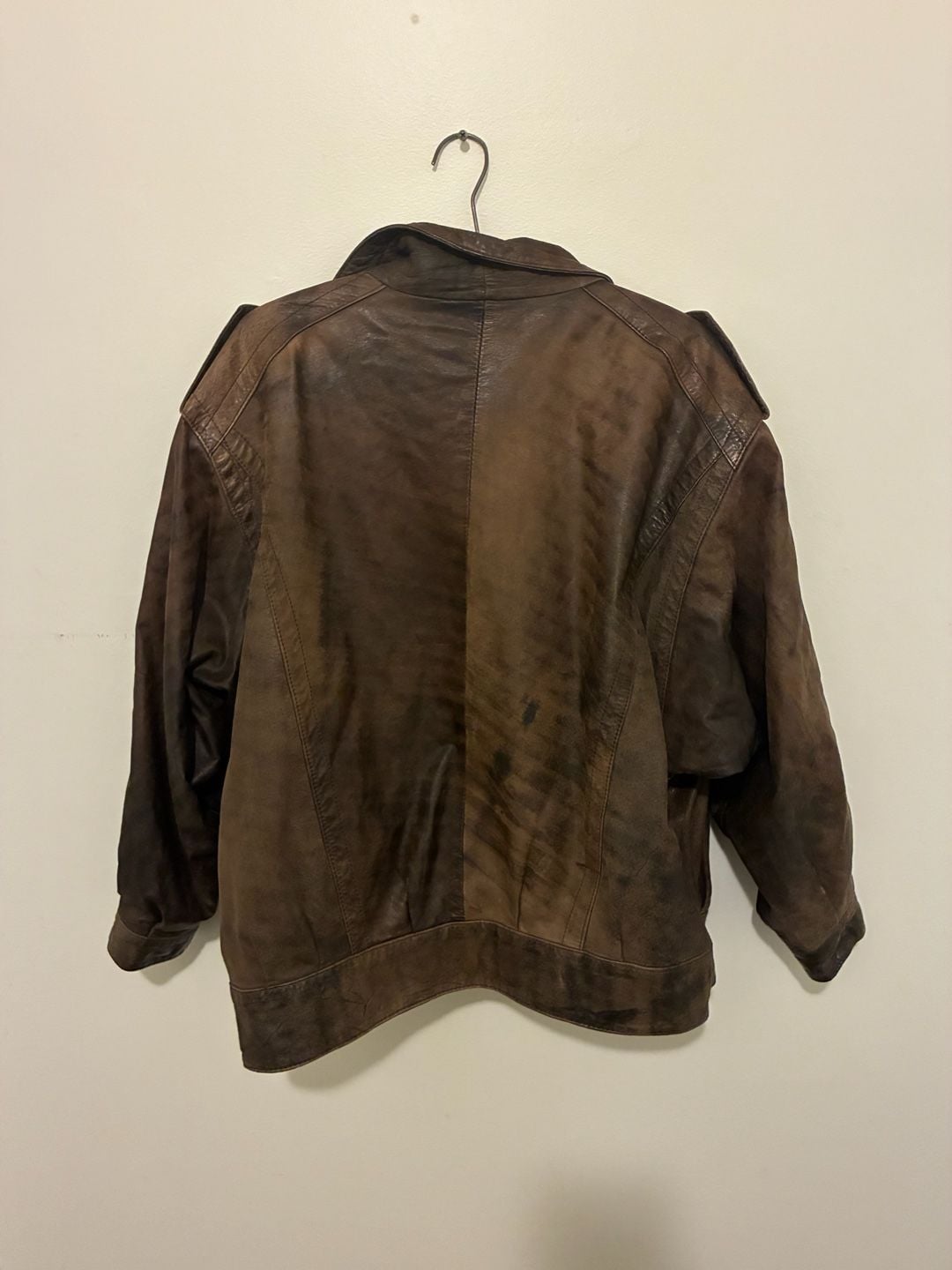 Winlit 1980s Leather Bomber Jacket Size L Brown Distressed Vintage Aviator 6