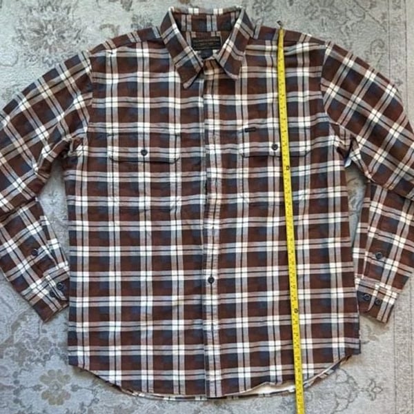 Filson Plaid Flannel Button Up Shirt Size L Brown Long Sleeve