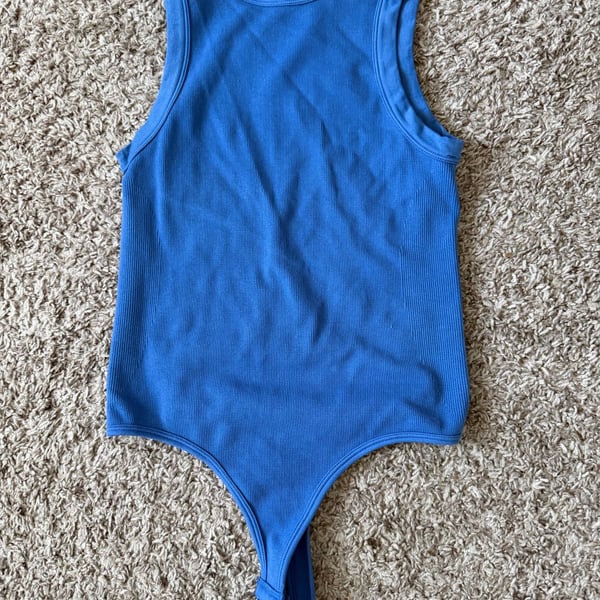 Happily Grey Ribbed Sleeveless Bodysuit Size M/L Blue