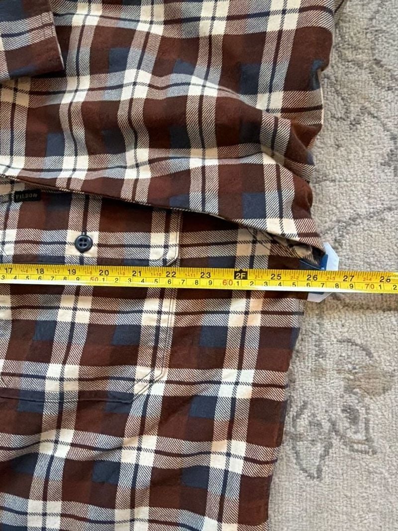 Filson Plaid Flannel Button Up Shirt Size L Brown Long Sleeve 7