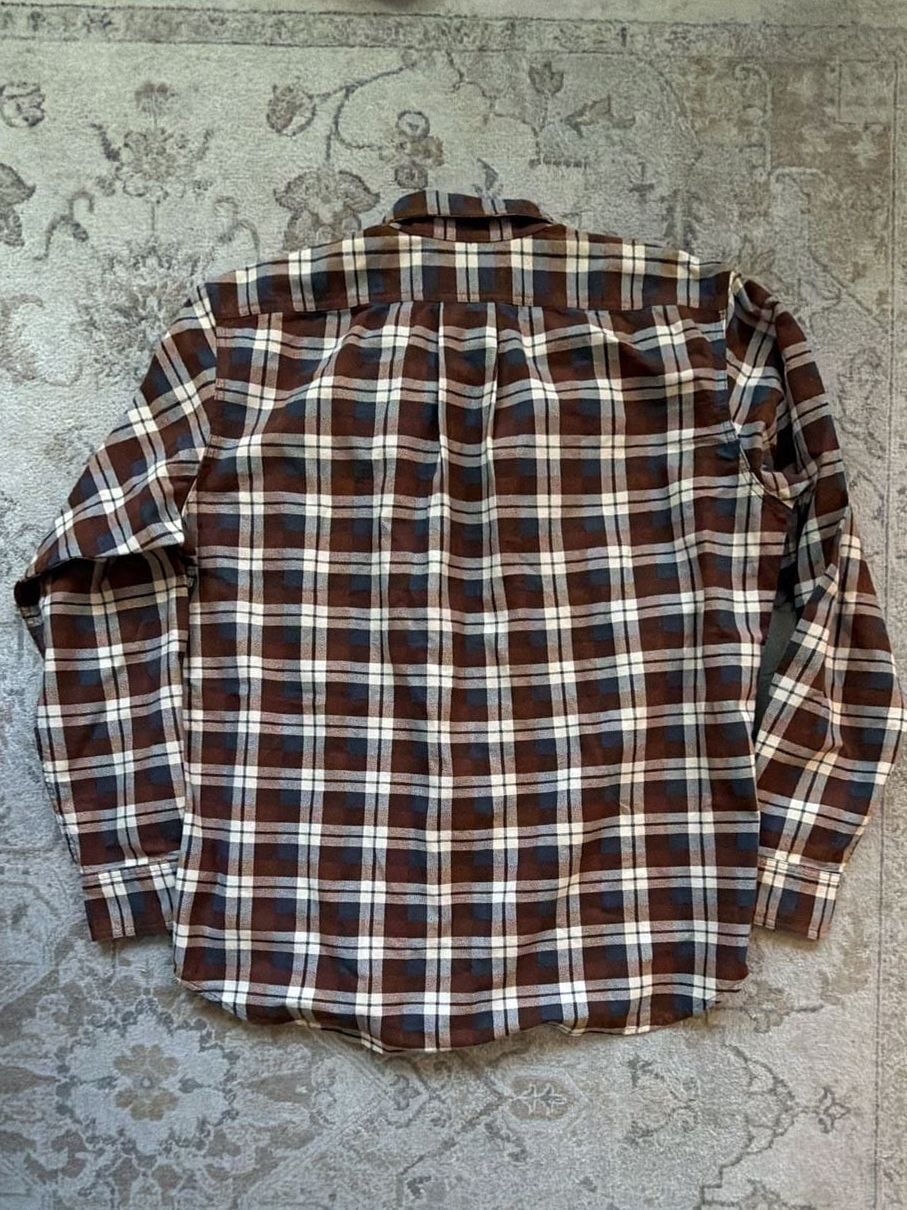 Filson Plaid Flannel Button Up Shirt Size L Brown Long Sleeve 9