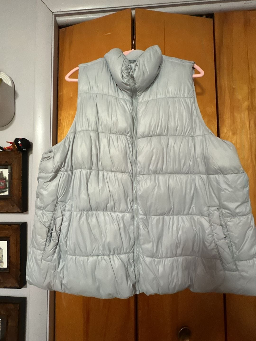 Old Navy Puffer Vest Size XXL Light Gray Fleece Lined Zip Up 3