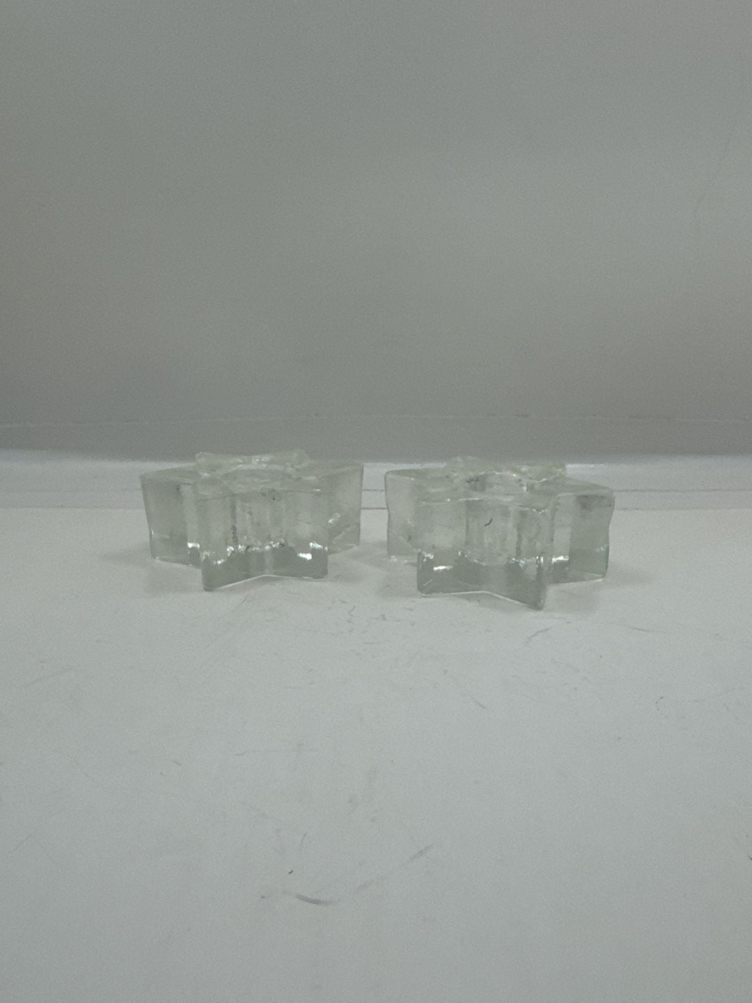 Vintage Clear Glass Star Shaped Candle Holders Set Of 2 2