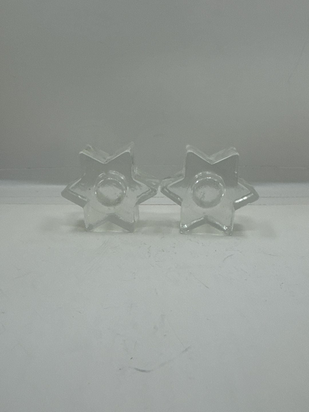 Vintage Clear Glass Star Shaped Candle Holders Set Of 2 3