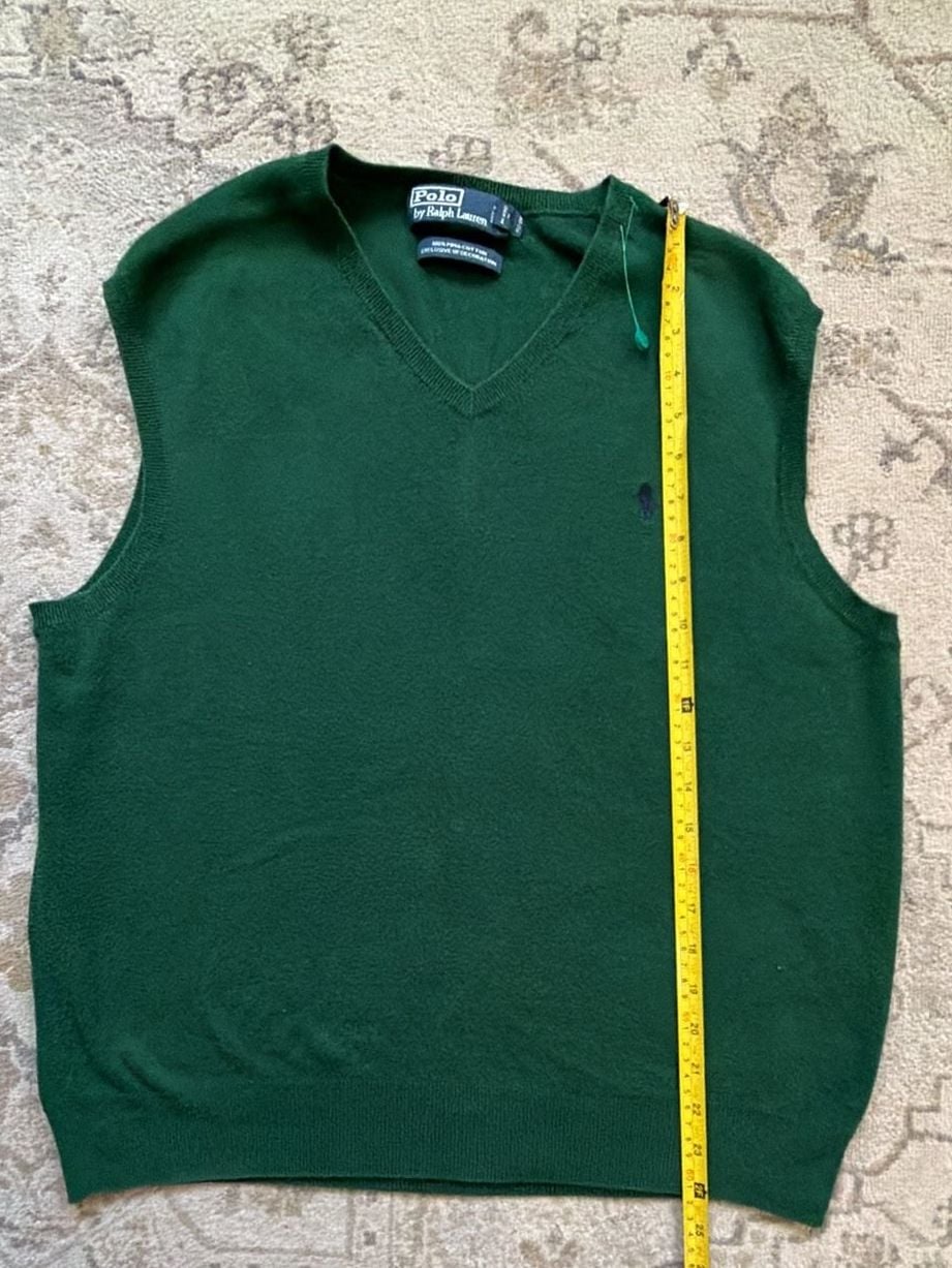 Polo Ralph Lauren V-Neck Sweater Vest Size L Green Pima Cotton 2