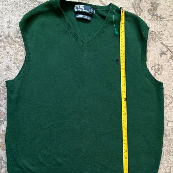 Polo Ralph Lauren V-Neck Sweater Vest Size L Green Pima Cotton