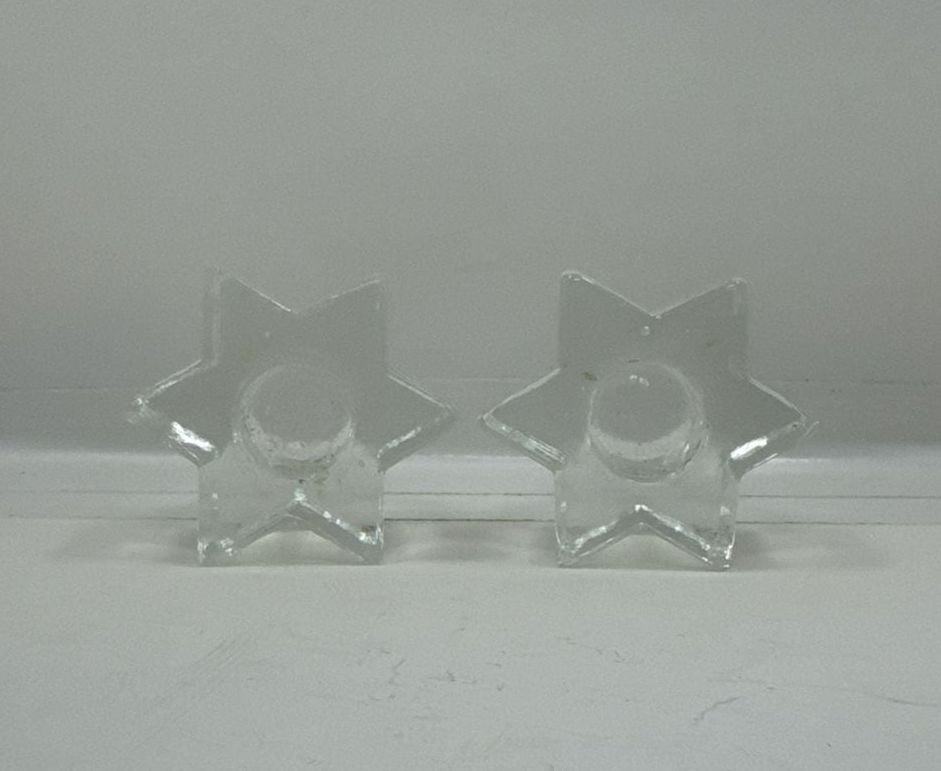 Vintage Clear Glass Star Shaped Candle Holders Set Of 2 1