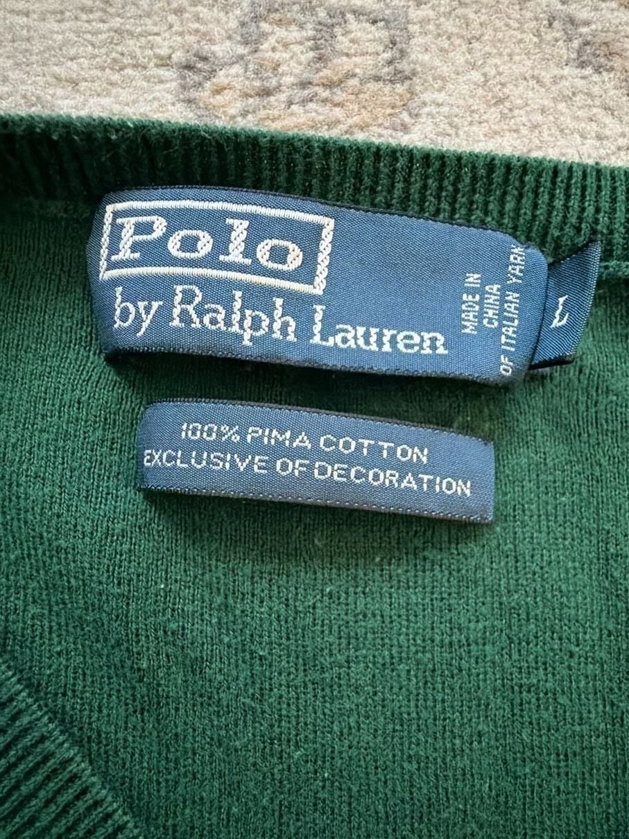 Polo Ralph Lauren V-Neck Sweater Vest Size L Green Pima Cotton 4