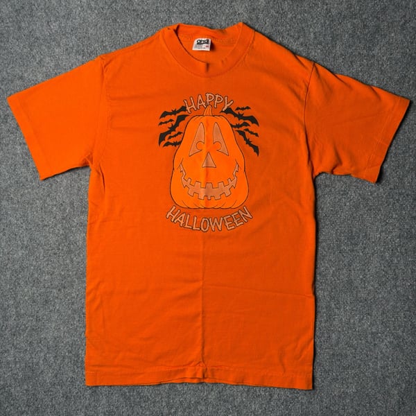 Single Stitch Anvil Happy Halloween Pumpkin T-Shirt Size M Orange