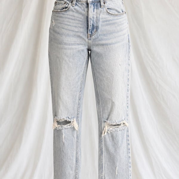 Abercrombie & Fitch A&F Mom Jeans 25 0S Light Wash Distressed Raw Hem