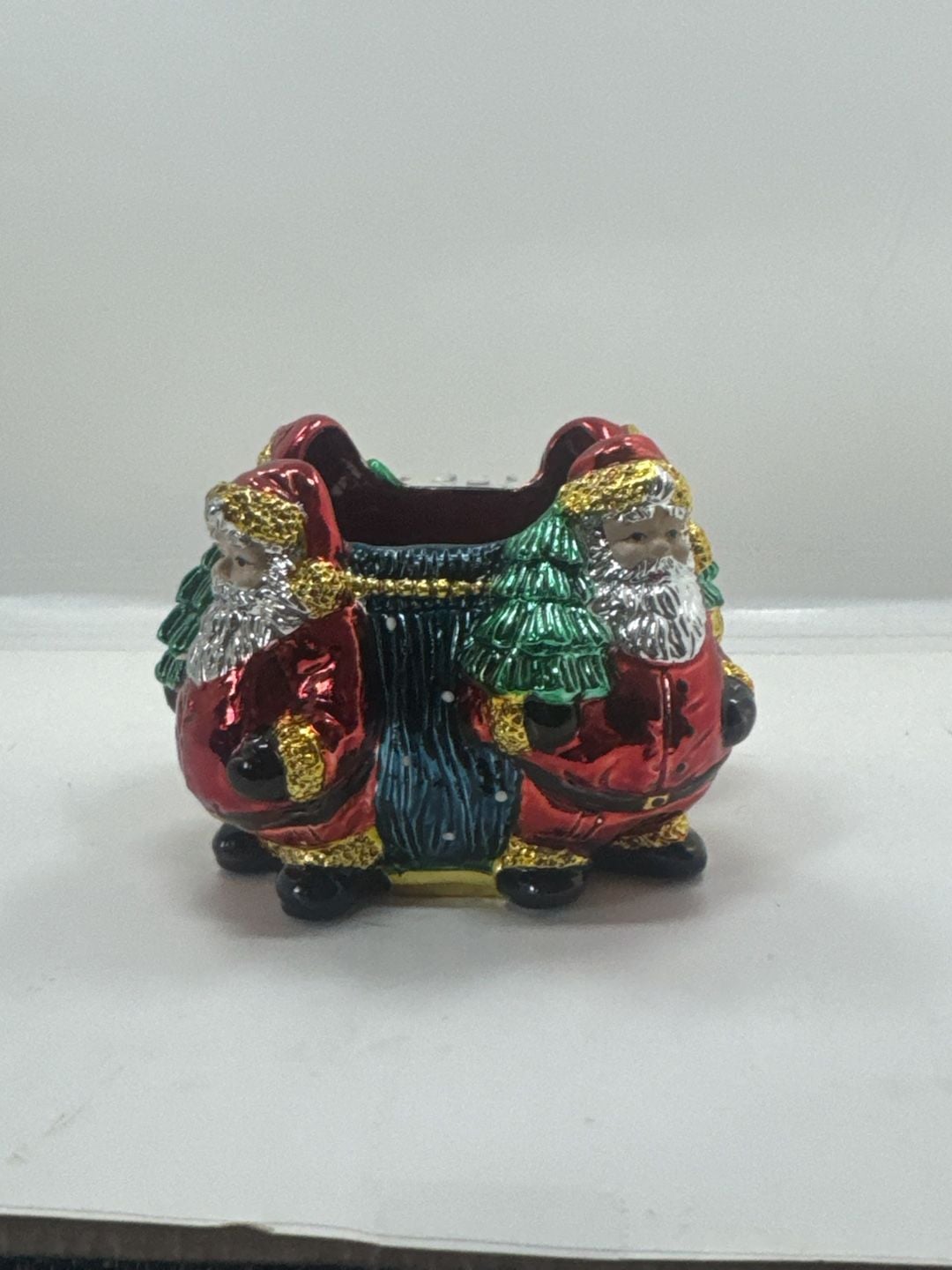 Y2K Christmas Santa Claus Holiday Figurine Candle Trinket Holder Metallic Finish 3