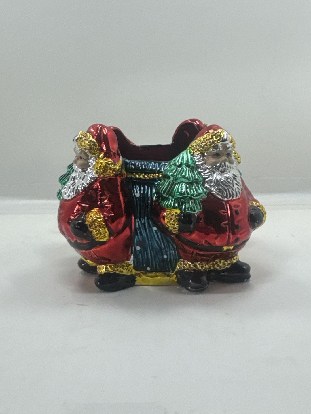 Y2K Christmas Santa Claus Holiday Figurine Candle Trinket Holder Metallic Finish 4