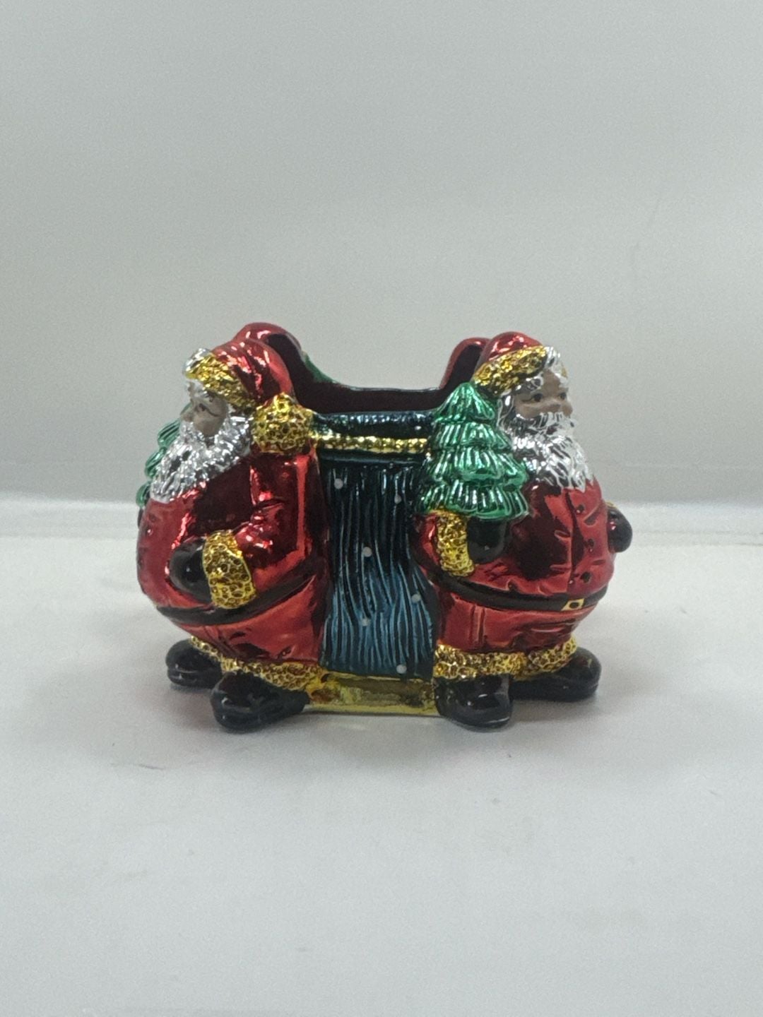 Y2K Christmas Santa Claus Holiday Figurine Candle Trinket Holder Metallic Finish 5