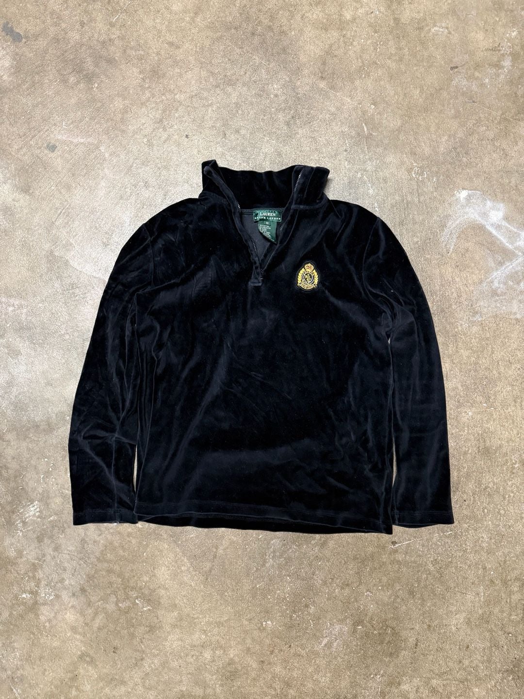Lauren Ralph Lauren Velour 1/4 Zip Pullover Size S Black Crest Logo 2