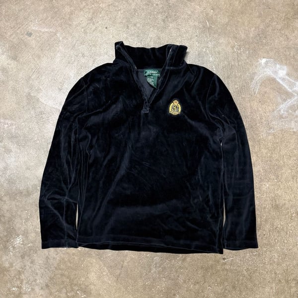 Lauren Ralph Lauren Velour 1/4 Zip Pullover Size S Black Crest Logo