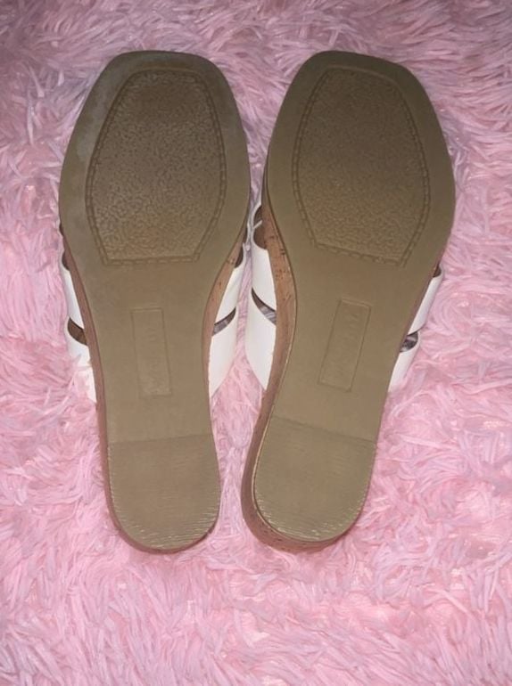 White Mountain Wedge Sandals White Cross Strap Cork Slide 10