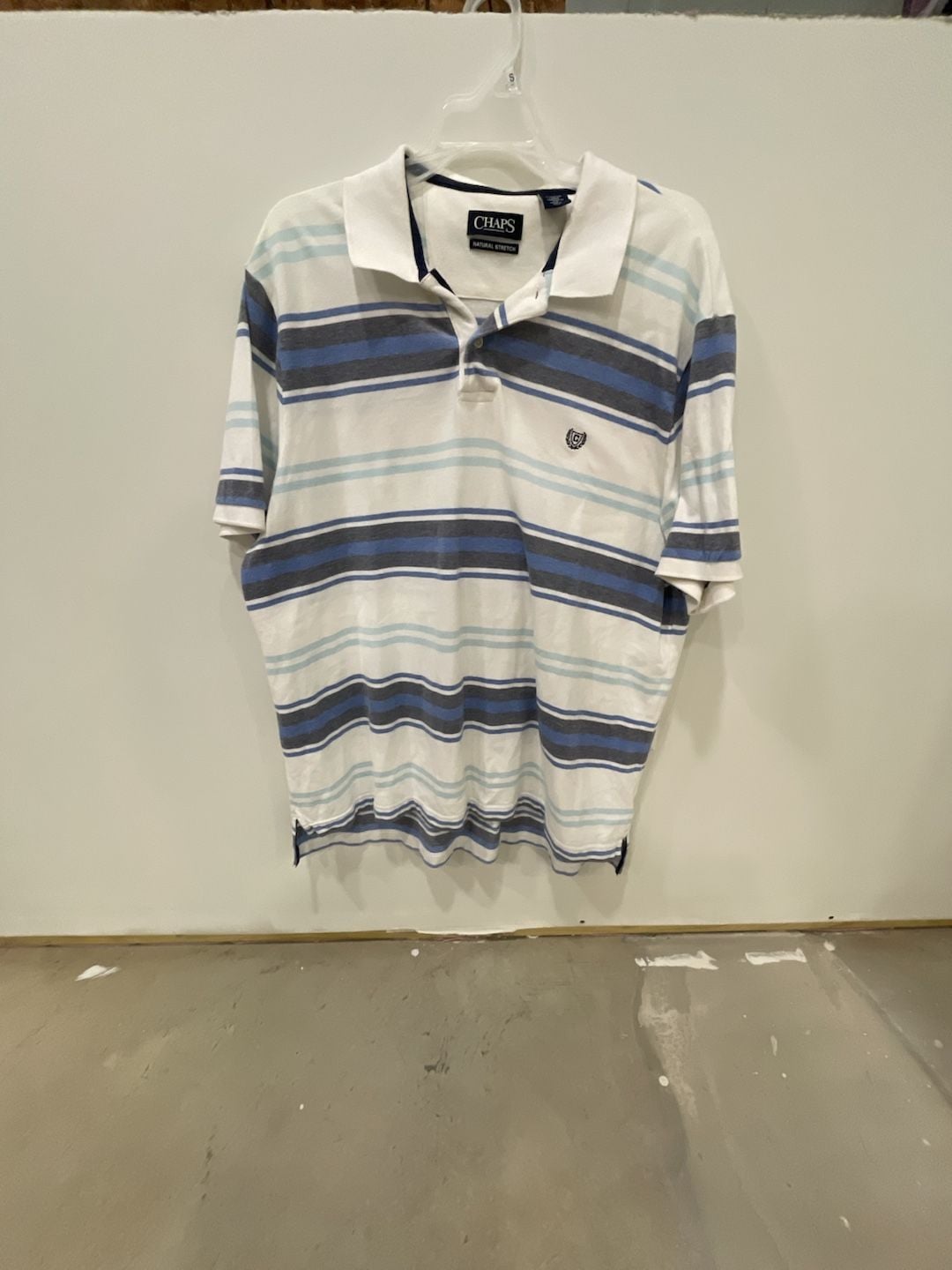 Chaps Striped Polo Size XL Blue White Natural Stretch 2