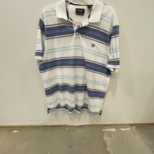 Chaps Striped Polo Size XL Blue White Natural Stretch