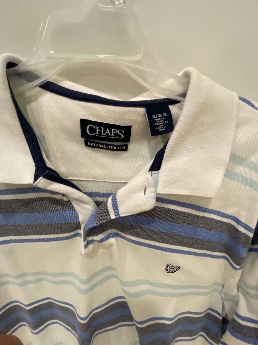 Chaps Striped Polo Size XL Blue White Natural Stretch 3