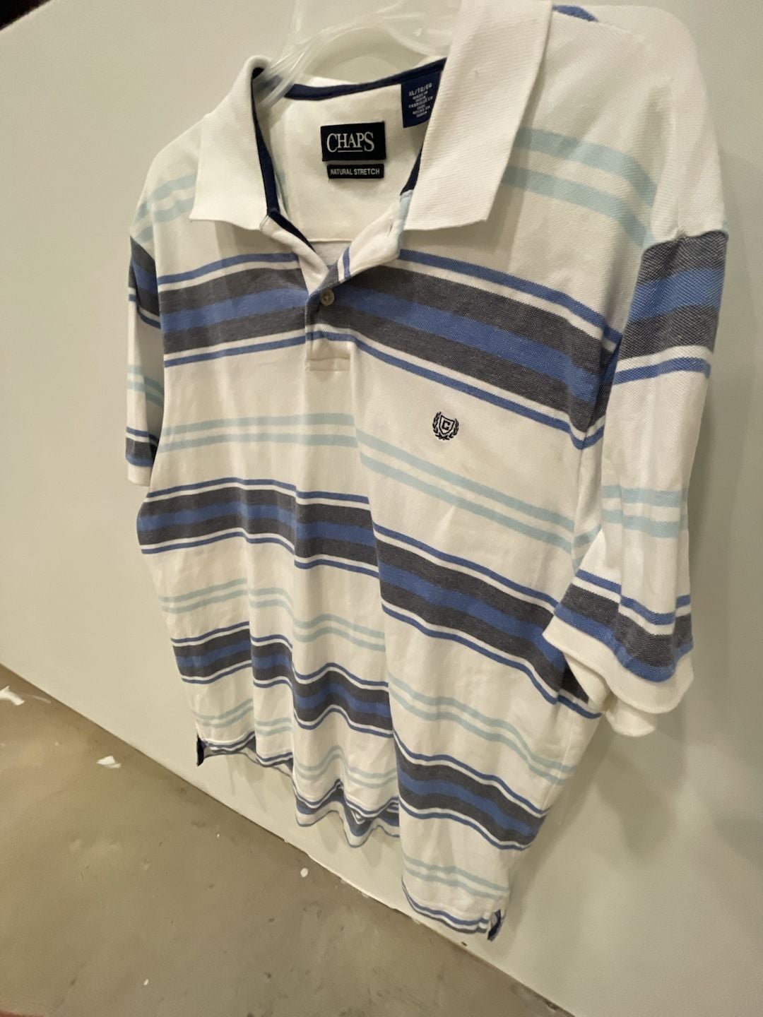 Chaps Striped Polo Size XL Blue White Natural Stretch 4