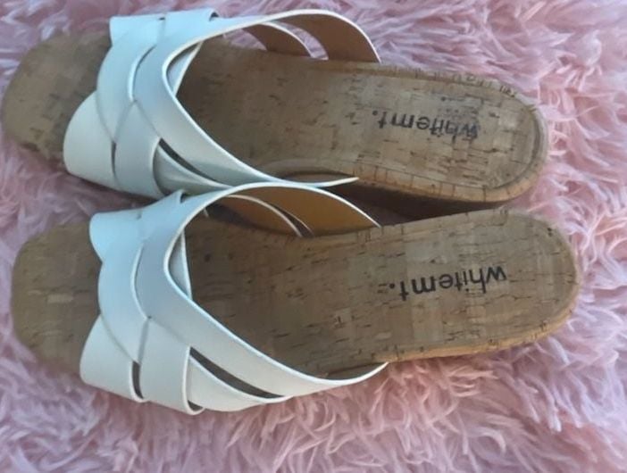 White Mountain Wedge Sandals White Cross Strap Cork Slide 7