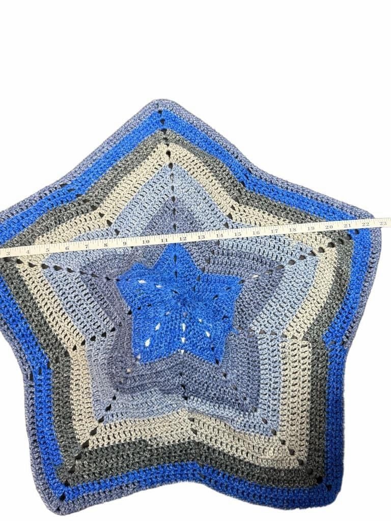 Handmade Crochet Bunny Star Lovey Blanket Blue Gray White 4