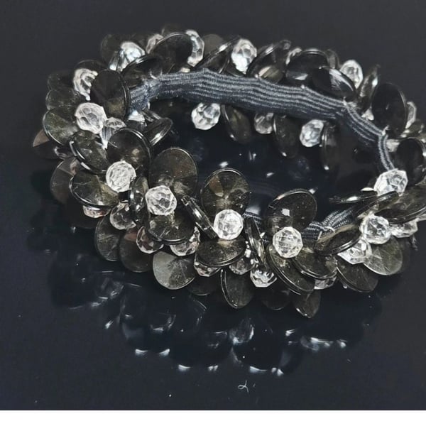 Unbranded Black Sequin and Clear Crystal Stretch Bracelet