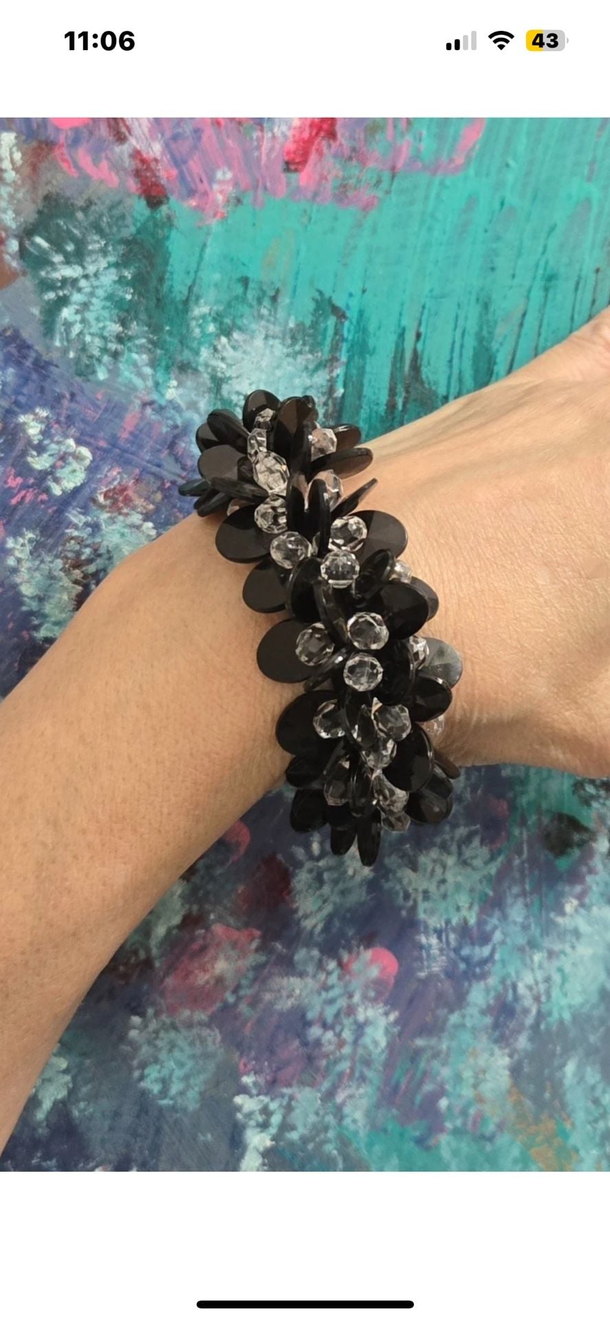 Unbranded Black Sequin and Clear Crystal Stretch Bracelet 3