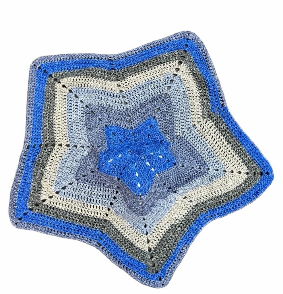 Handmade Crochet Bunny Star Lovey Blanket Blue Gray White 3