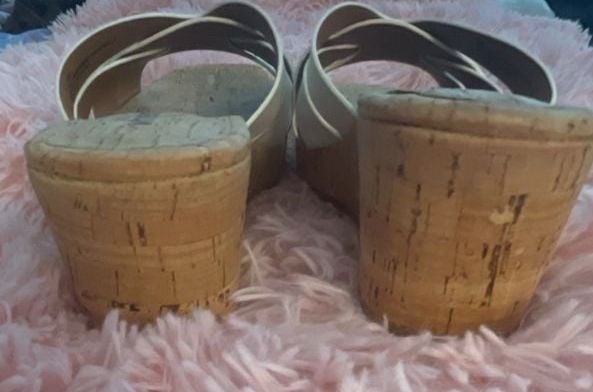 White Mountain Wedge Sandals White Cross Strap Cork Slide 8