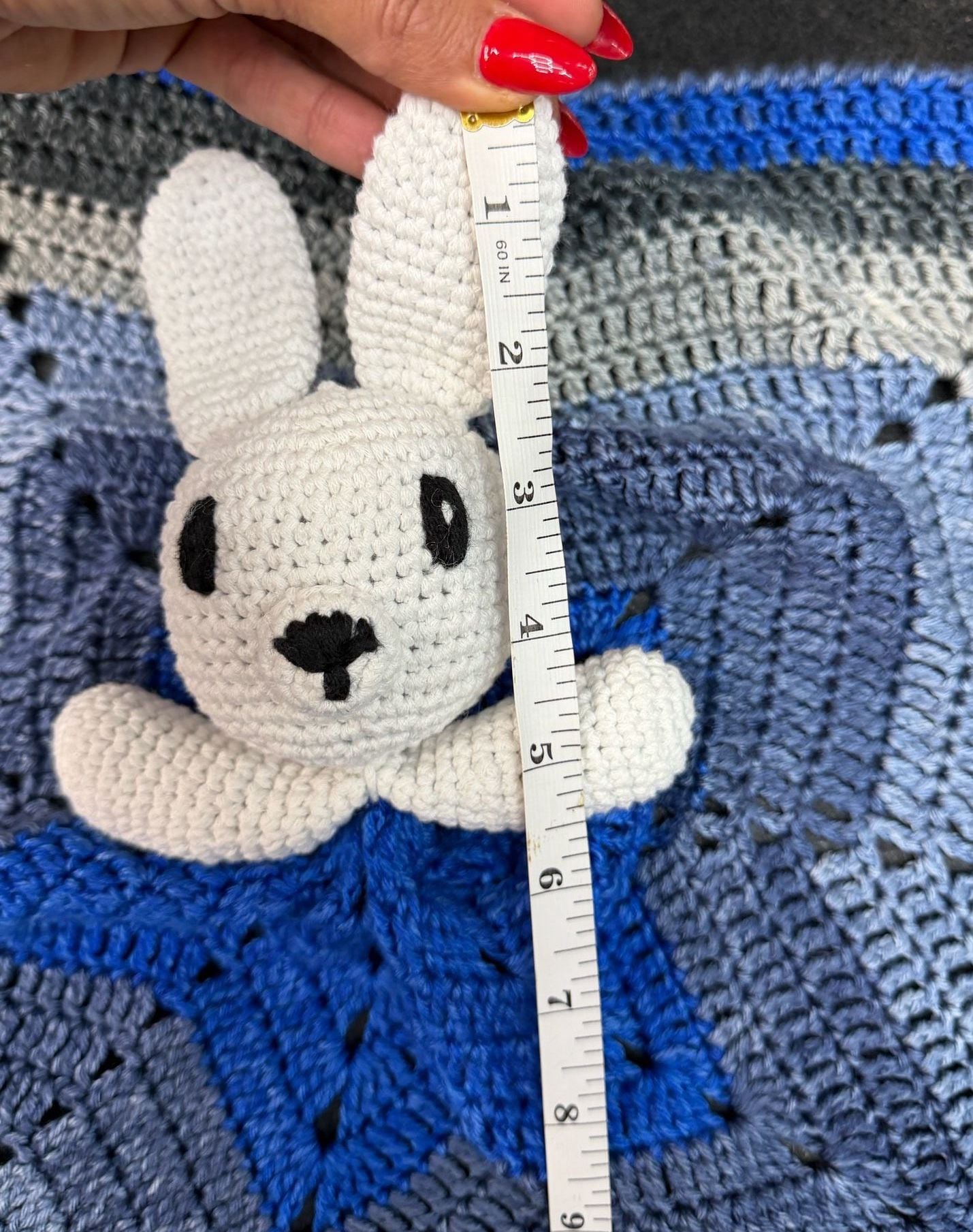 Handmade Crochet Bunny Star Lovey Blanket Blue Gray White 5