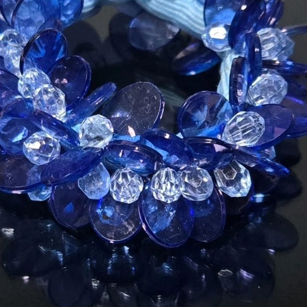 Blue Beaded Stretch Bracelet Blue Shades Crystal Cluster Cha Cha