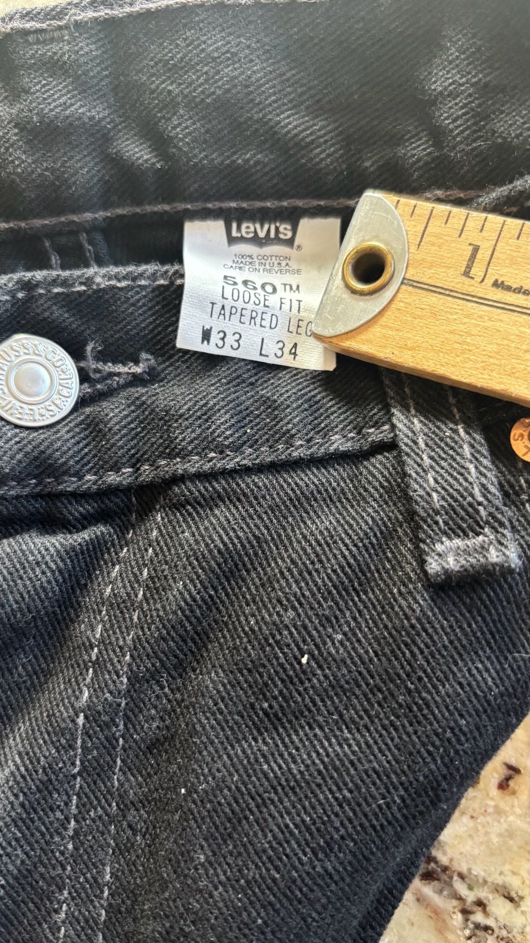 2001 Levi's 560 Loose Fit Tapered Leg Size 33x34 Black Denim Jeans made in USA  7