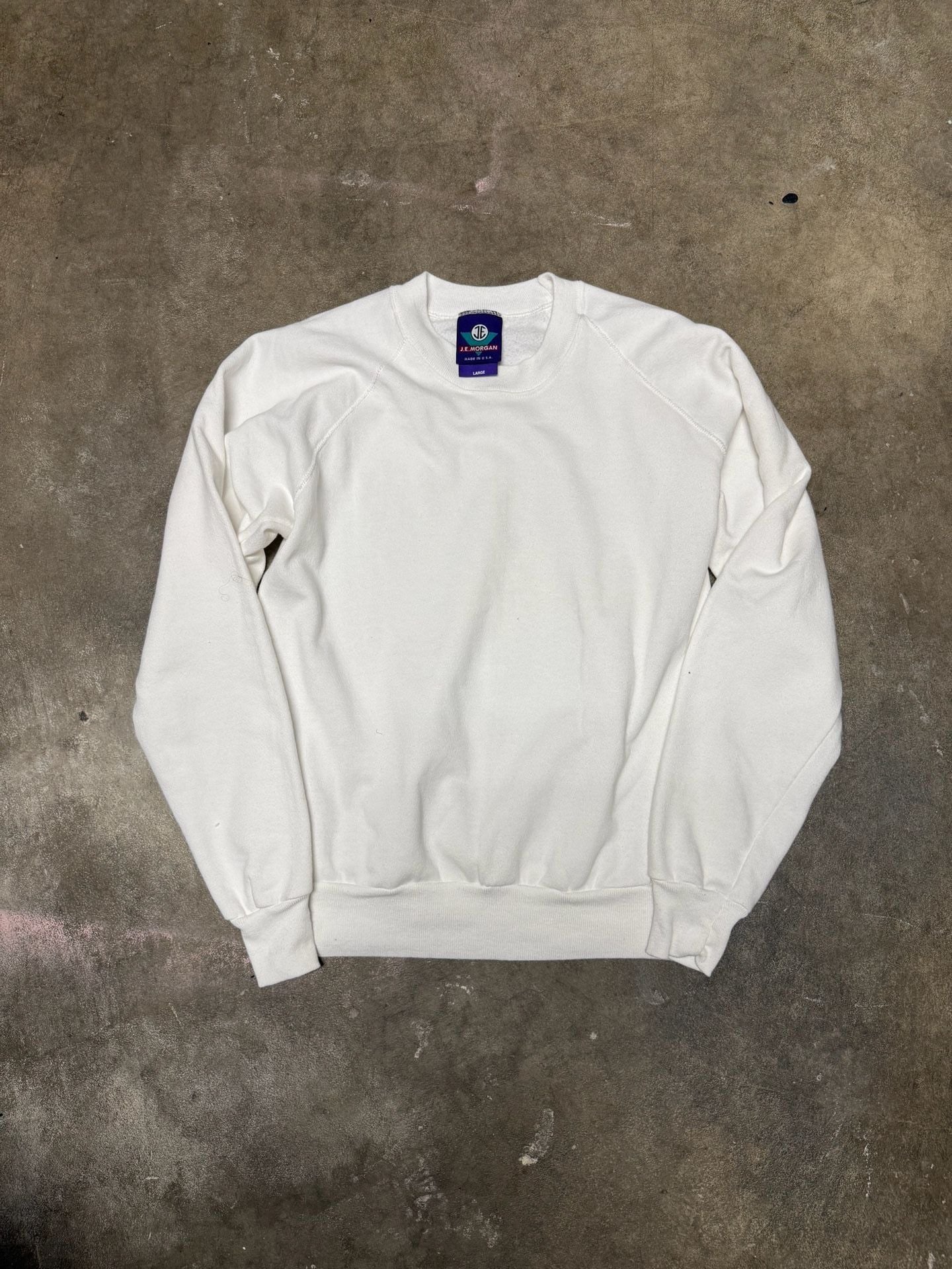 J.E. Morgan Sweatshirt Size Large White Crewneck Vintage Made in USA 2