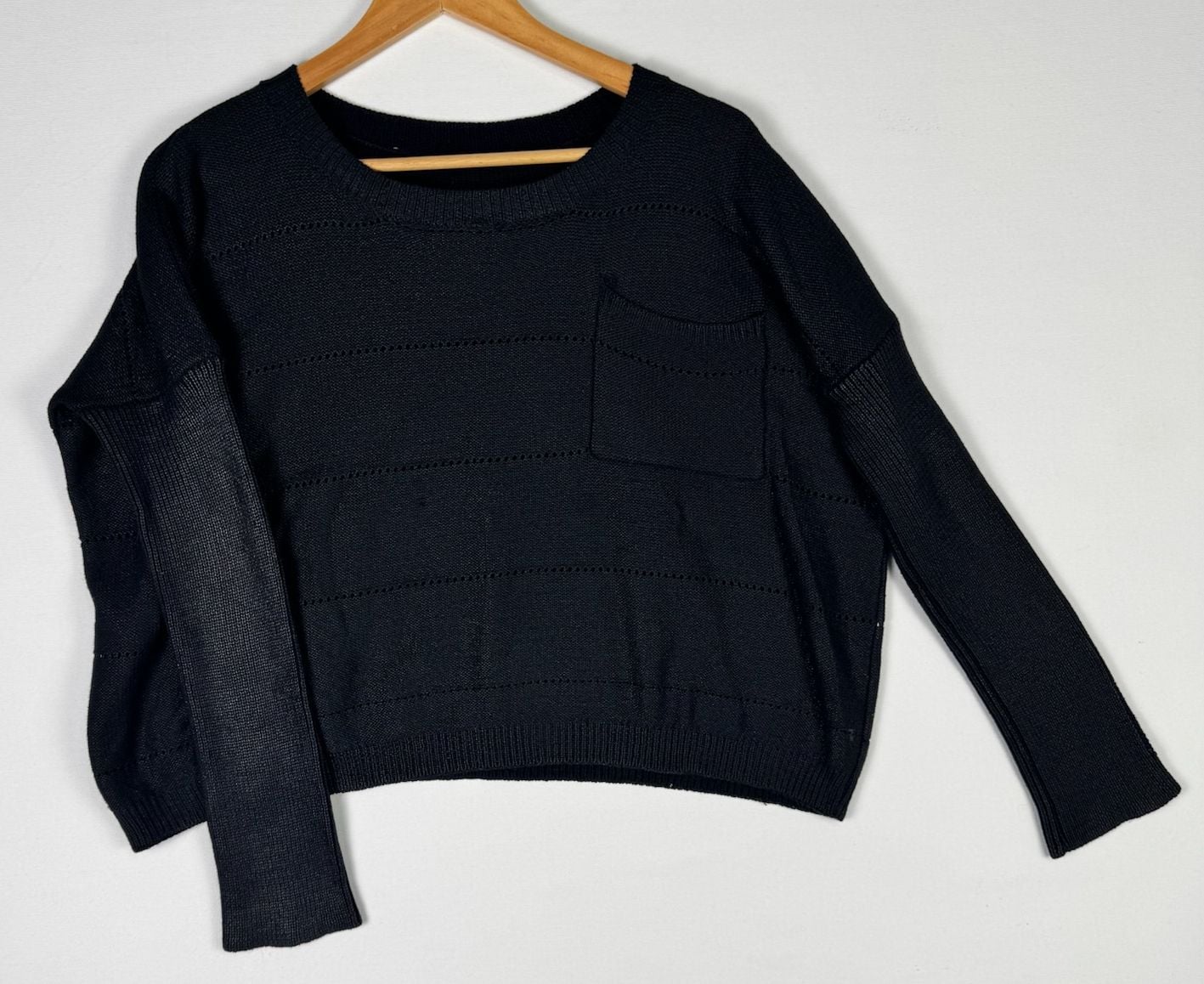 Black Knit Pocket Long Sleeve Sweater 2