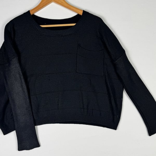 Black Knit Pocket Long Sleeve Sweater