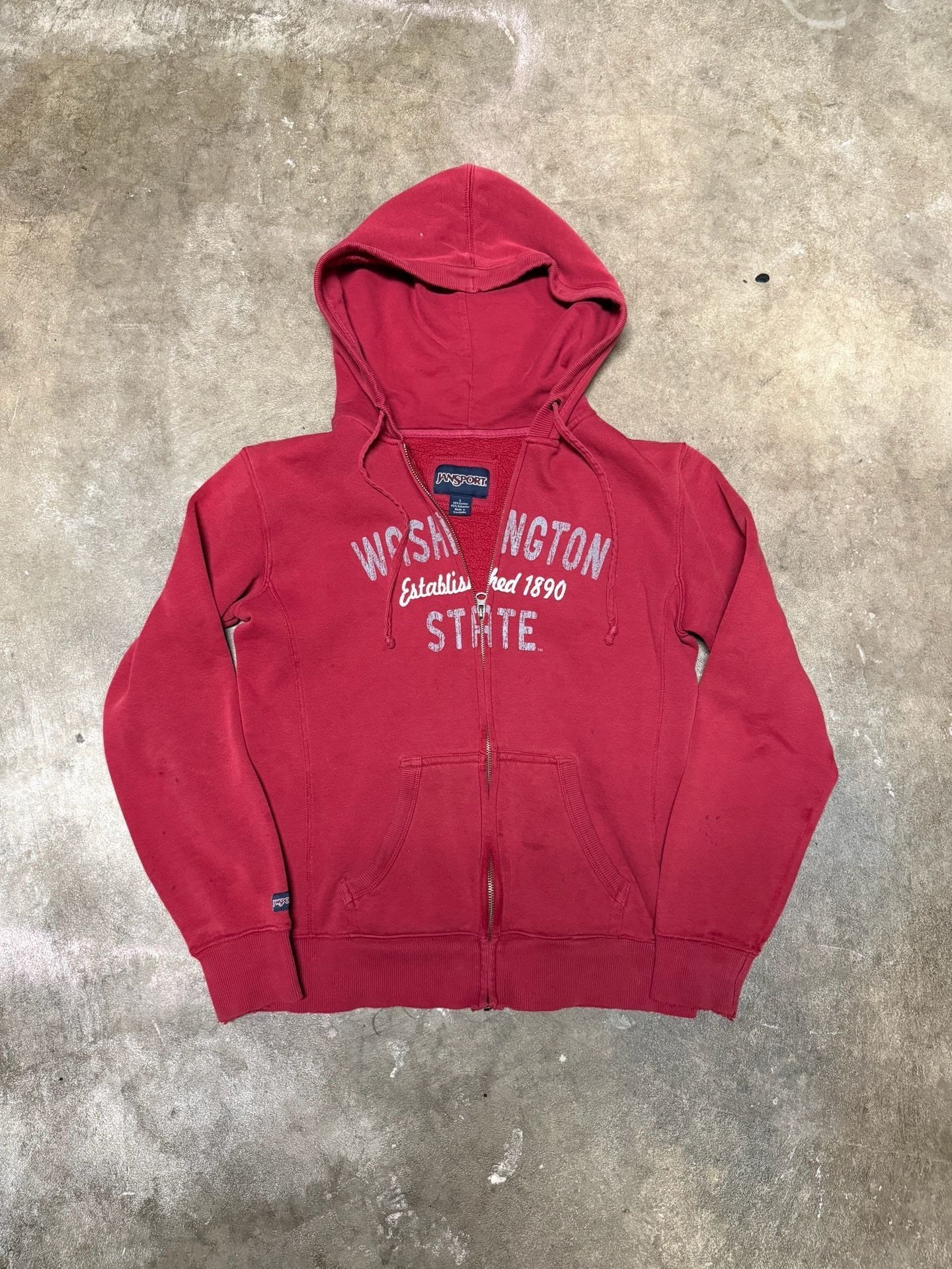 JanSport Washington State Zip Hoodie Size L Red College Spellout 2