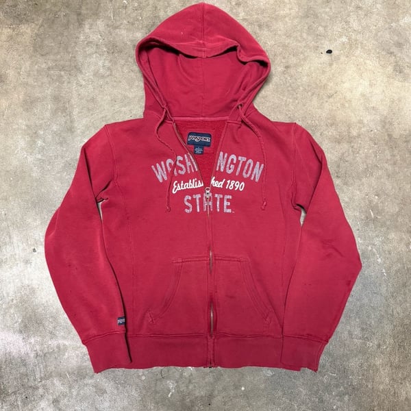 JanSport Washington State Zip Hoodie Size L Red College Spellout
