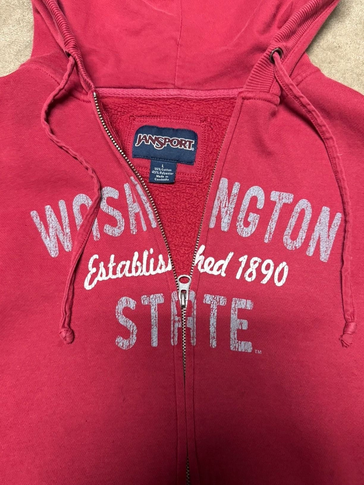 JanSport Washington State Zip Hoodie Size L Red College Spellout 3
