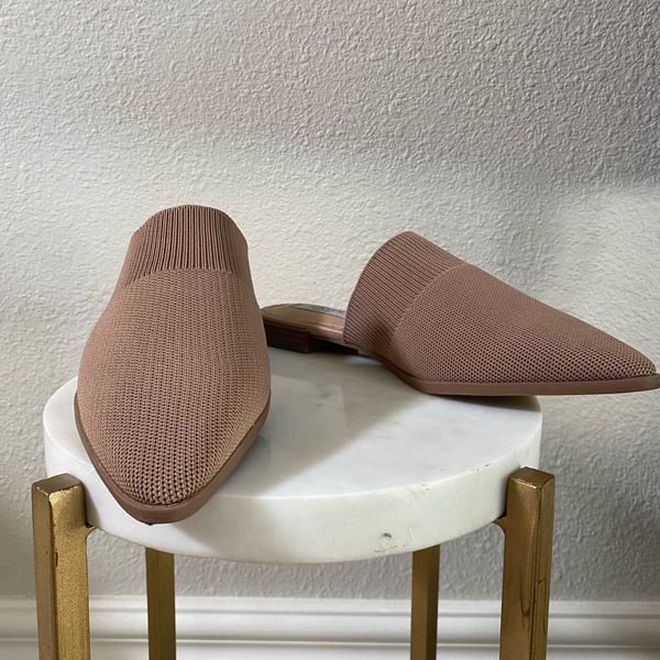 Steven New York Valdez Knit Mule Size 8 1/2 Beige Pointed Toe Flat Slip On