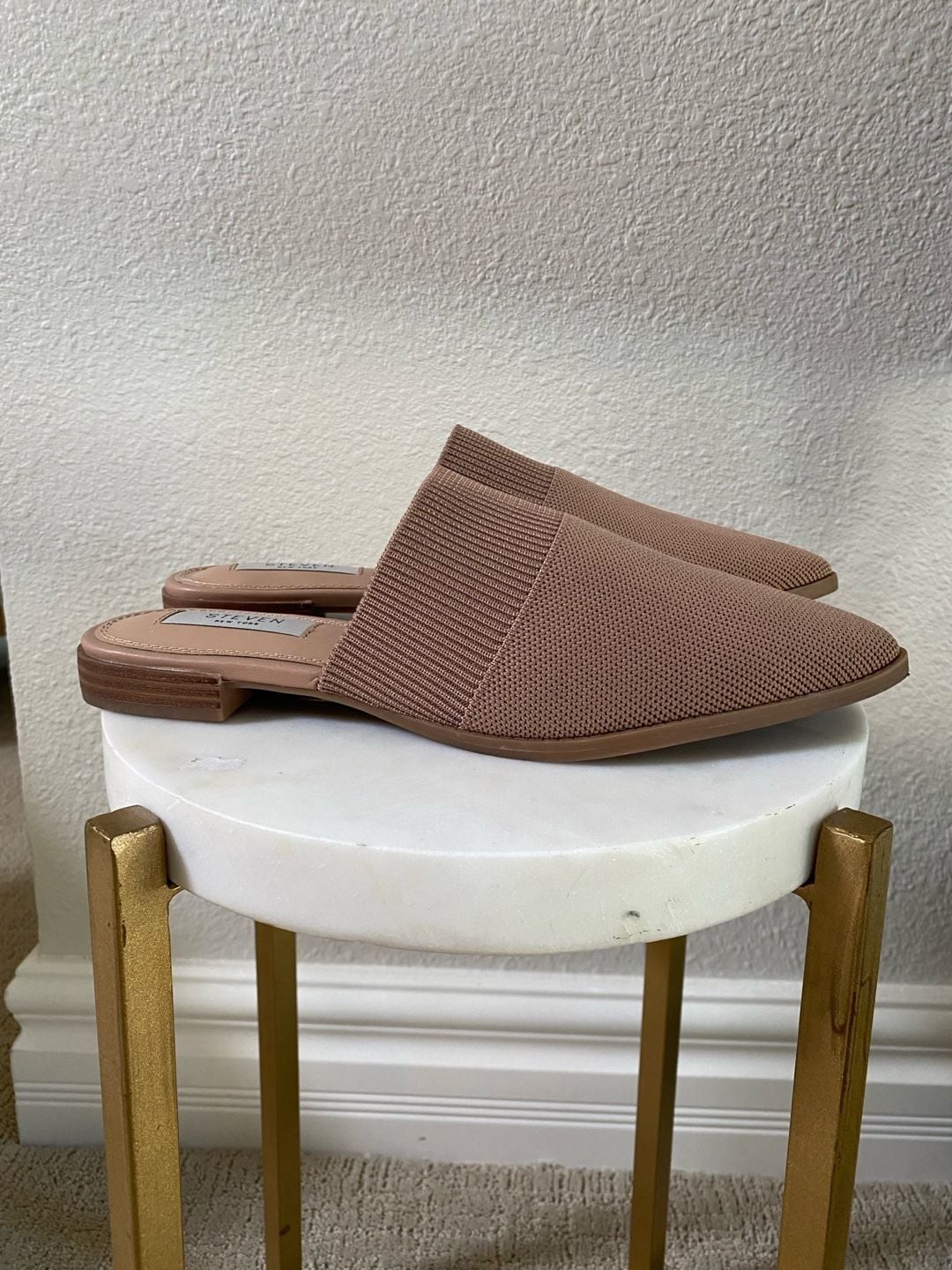 Steven New York Valdez Knit Mule Size 8 1/2 Beige Pointed Toe Flat Slip On 6