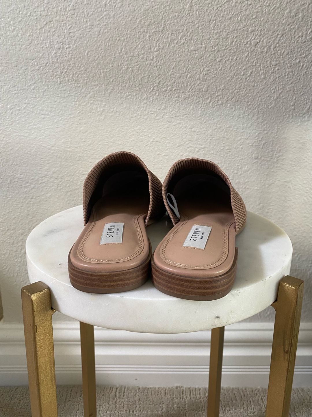 Steven New York Valdez Knit Mule Size 8 1/2 Beige Pointed Toe Flat Slip On 7