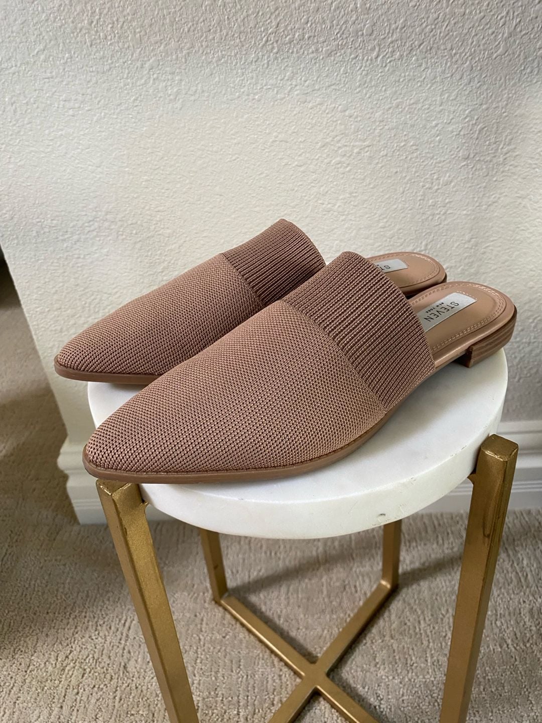 Steven New York Valdez Knit Mule Size 8 1/2 Beige Pointed Toe Flat Slip On 8
