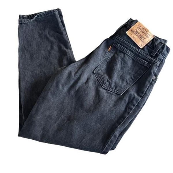 90’s Levi's 950 Relaxed Fit Tapered Leg Jeans Size 13 Jr Black Orange Tab