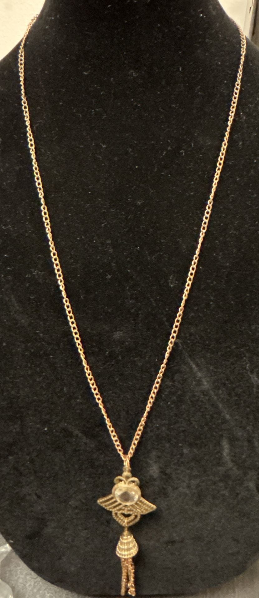 Unbranded Gold Tone Crystal Filigree Pendant Necklace with Tassel 2