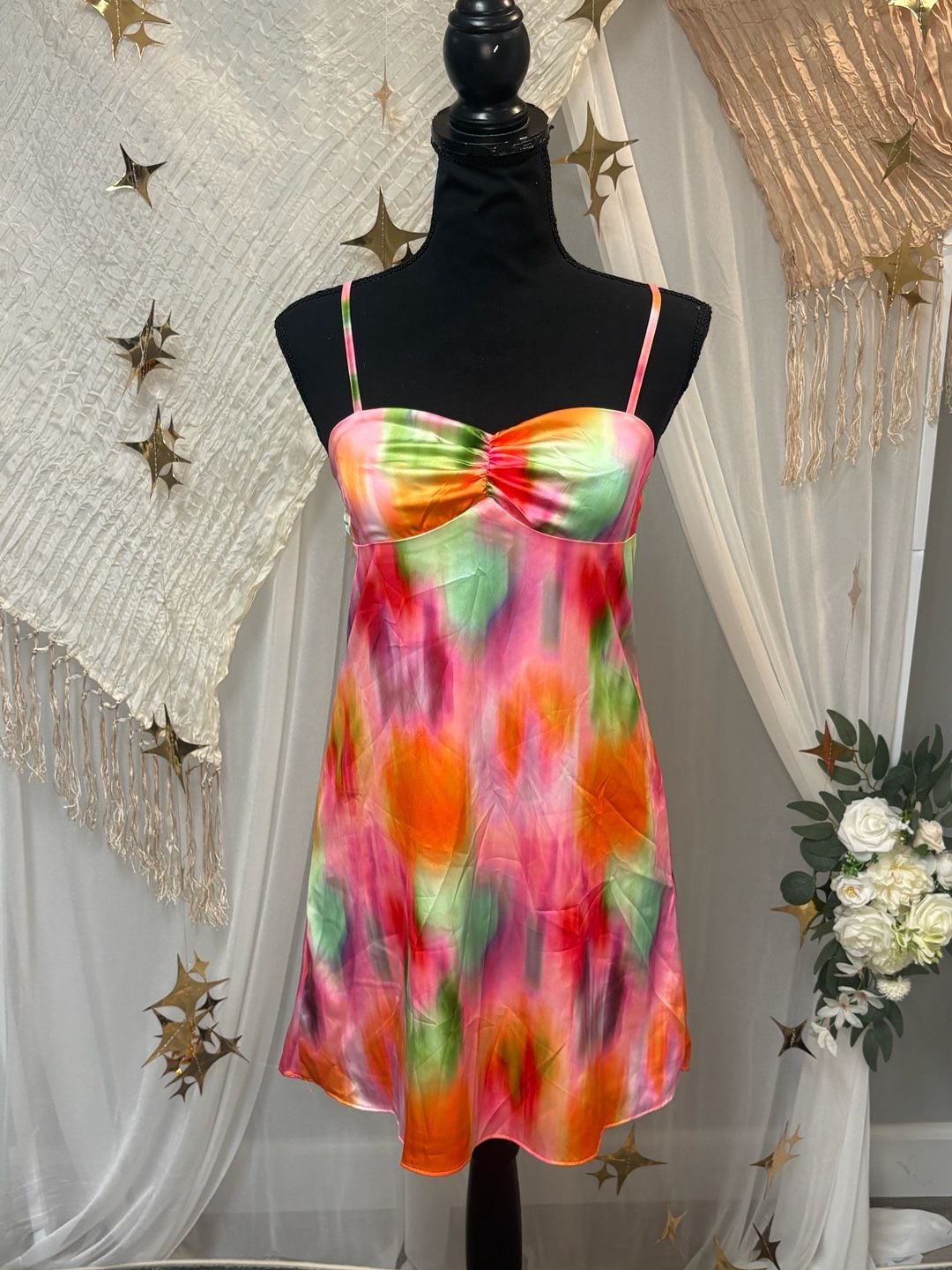 Missguided colorful watercolor ruched bust cami mini dress 2