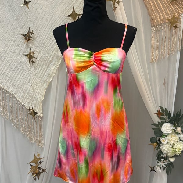 Missguided colorful watercolor ruched bust cami mini dress