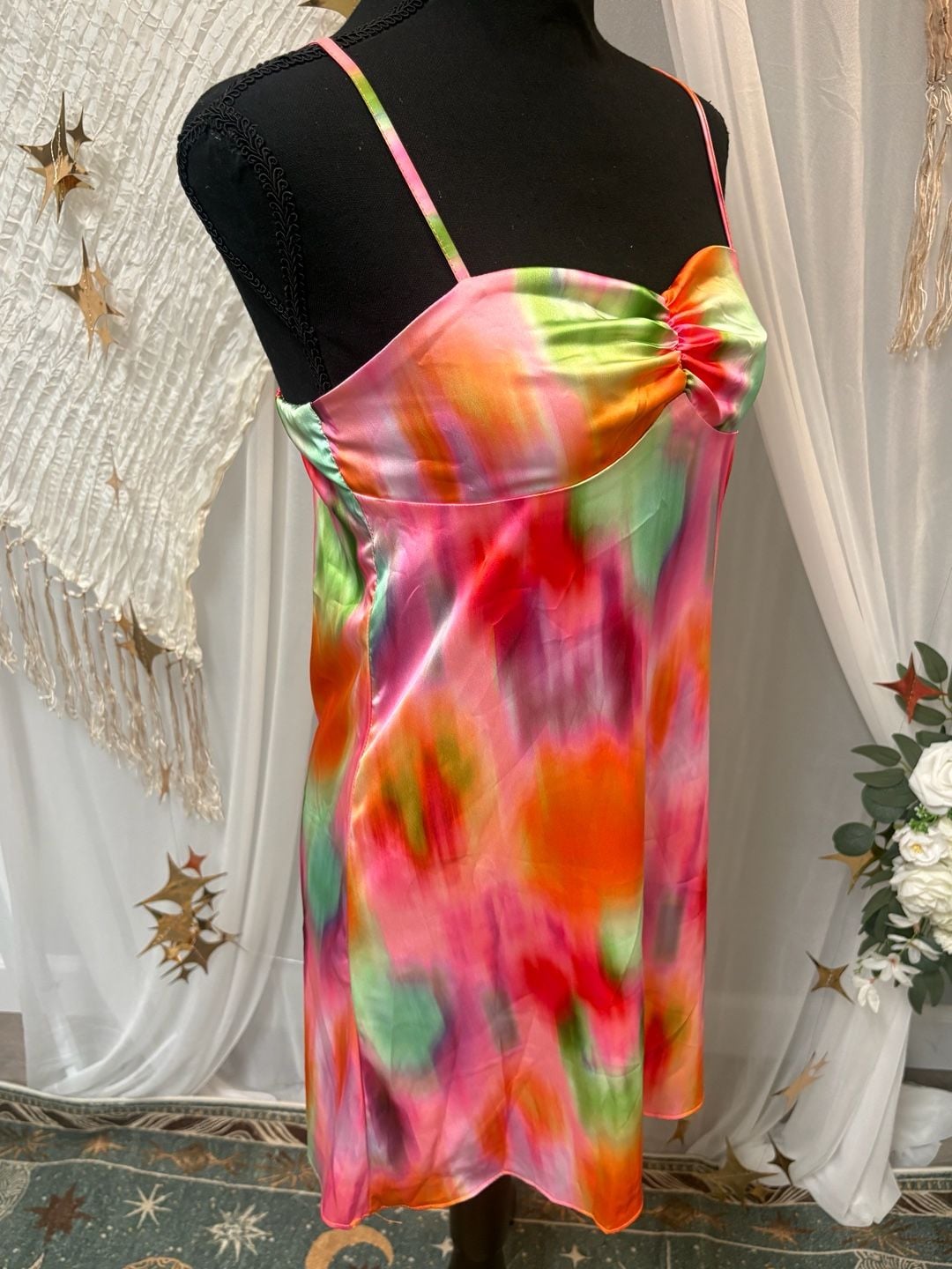 Missguided colorful watercolor ruched bust cami mini dress 3