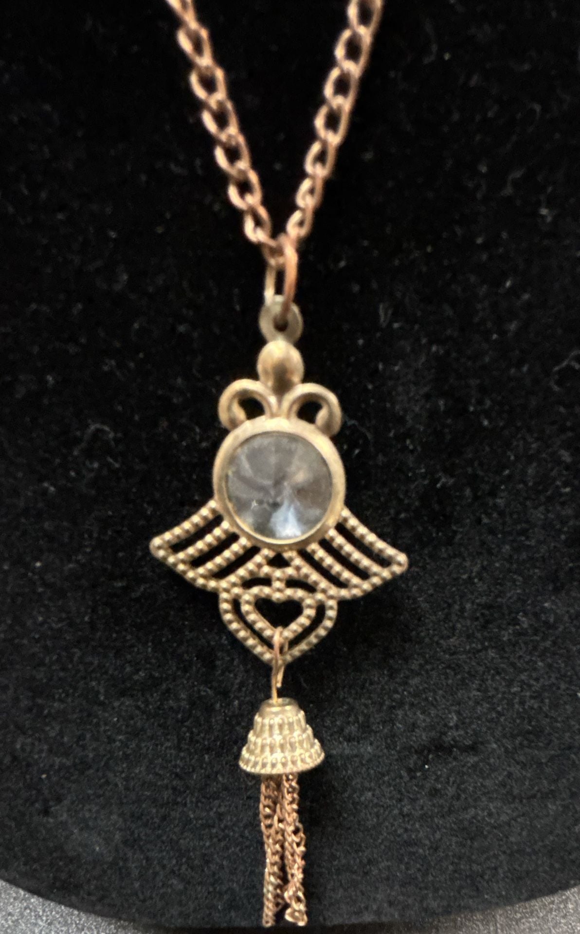 Unbranded Gold Tone Crystal Filigree Pendant Necklace with Tassel 3